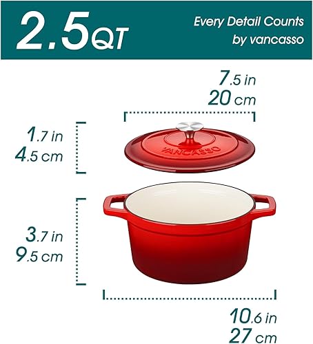Miniatura 9 de vancasso Horno holandés de hierro fundido esmaltado, olla de horno holandés de 9.3 cuartos con tapa, olla ovalada de hierro fundido con