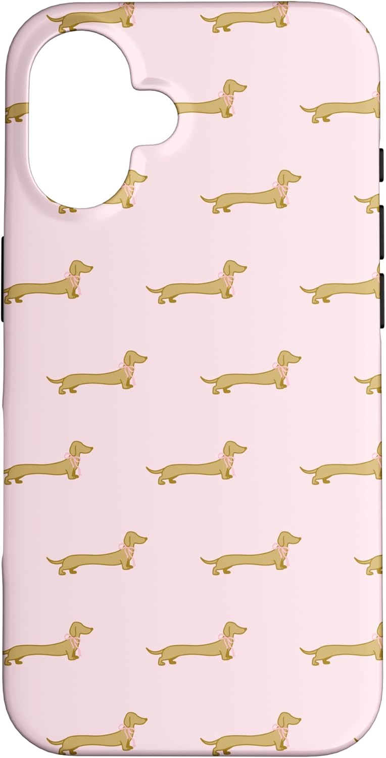 Gold Dachshund Coquette Pink Bow Wiener Dog Doxie Sausage Case for iPhone 16