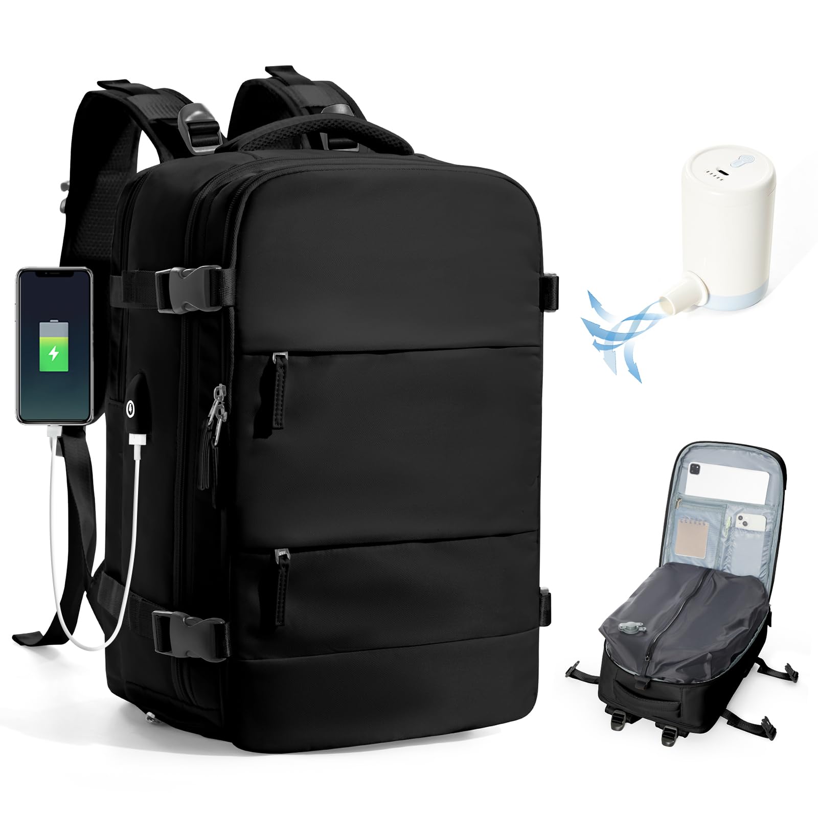 BJLFS Borse da Cabina per Ryanair 40x30x20 Zaino Wizzair Sottovuoto da viaggio 40x20x25 Bagaglio a Mano con compressione sottovuoto,Zaino Easyjet 45x36x20,Zaini Casual per laptop da 14 pollici
