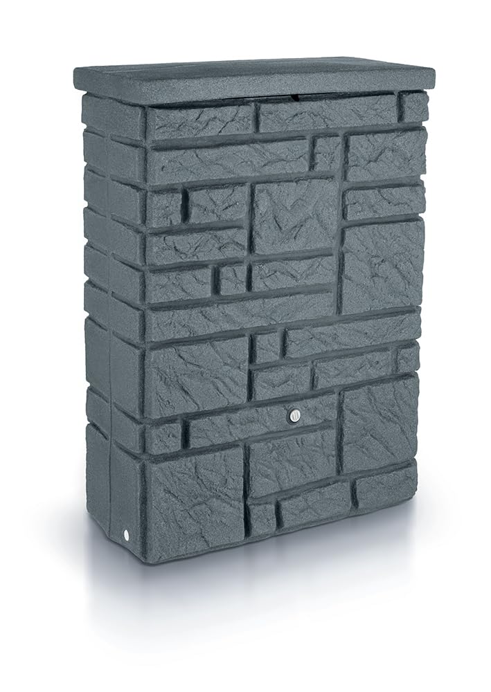 PROSPERPLAST Regentonne eckig Regenwassertank Maurano 300 Liter anthrazit aus UV- und witterungsbeständigem Material. Regenfass BZW. Regenwassertonne mit kindersicherem Deckel, RMU300, Grau