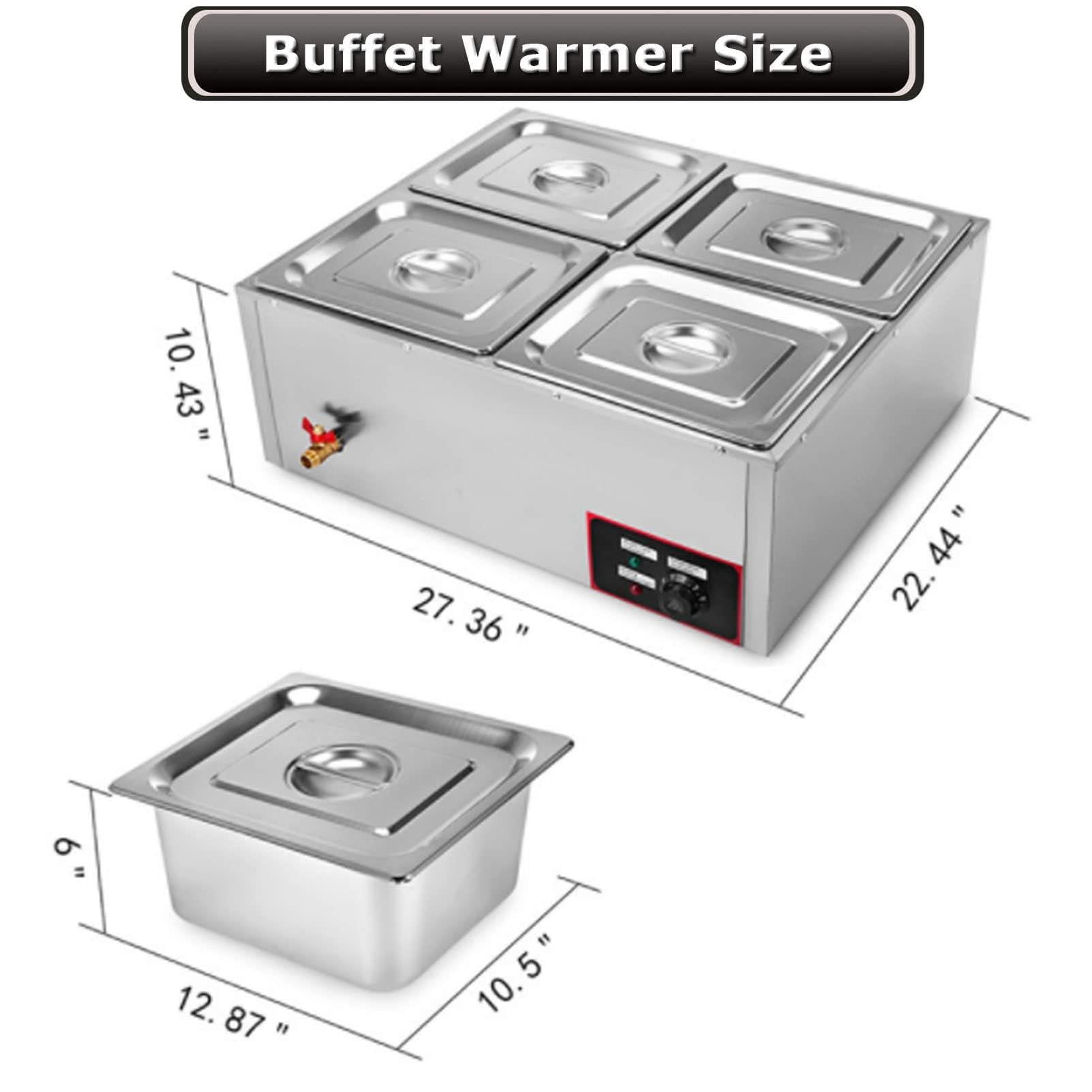 Scaldavivande commerciale a 4 teglie, scaldavivande elettrico da banco a vapore da 850 W per feste, scaldavivande elettrico a buffet a 4 teglie