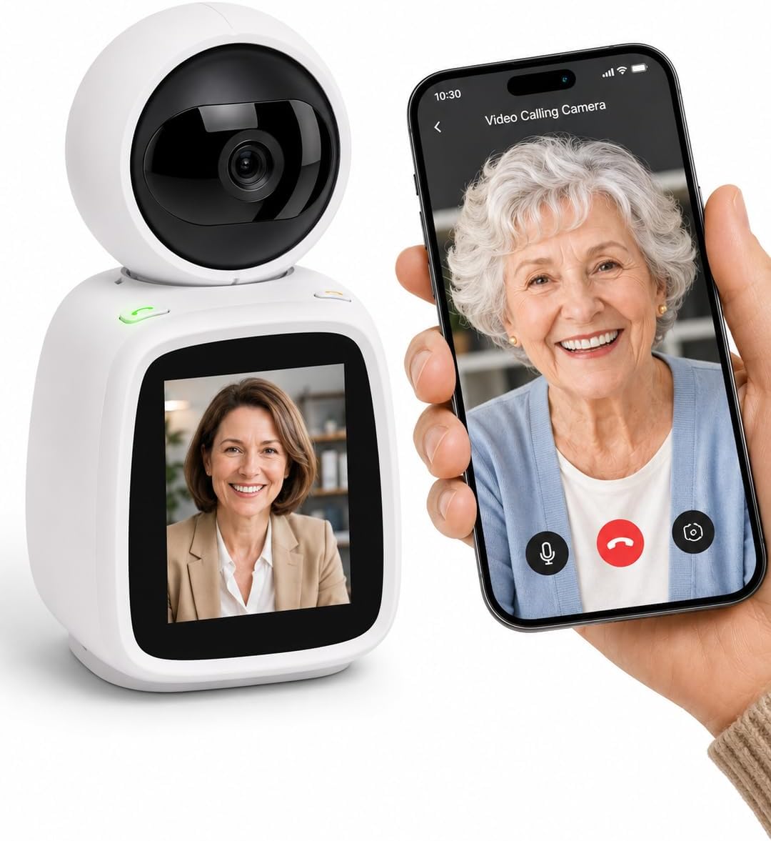  Elderly Monitoring Camera with Screen, One-Touch Video Calling | No Monthly Fee, 360° PTZ, 1080P Night Vision, 2.8 in Screen, 2-Way Audio, Motion Tracking, Sound Alert, Physical Privacy Mode
