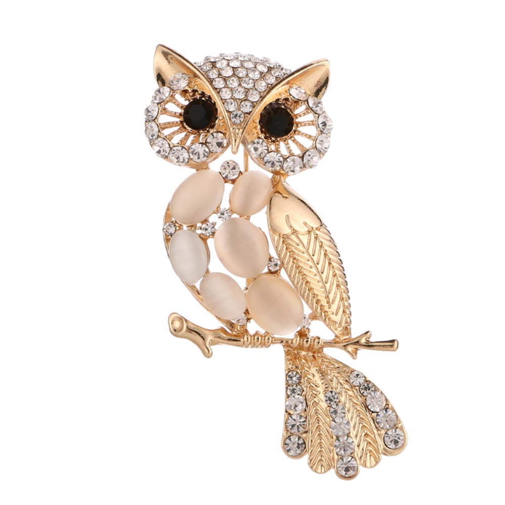 Broche Hibou Strass Et Œil De Chat - Métal Doré - Cadeau Tendance Pour Femme - 7.4x2.9cm