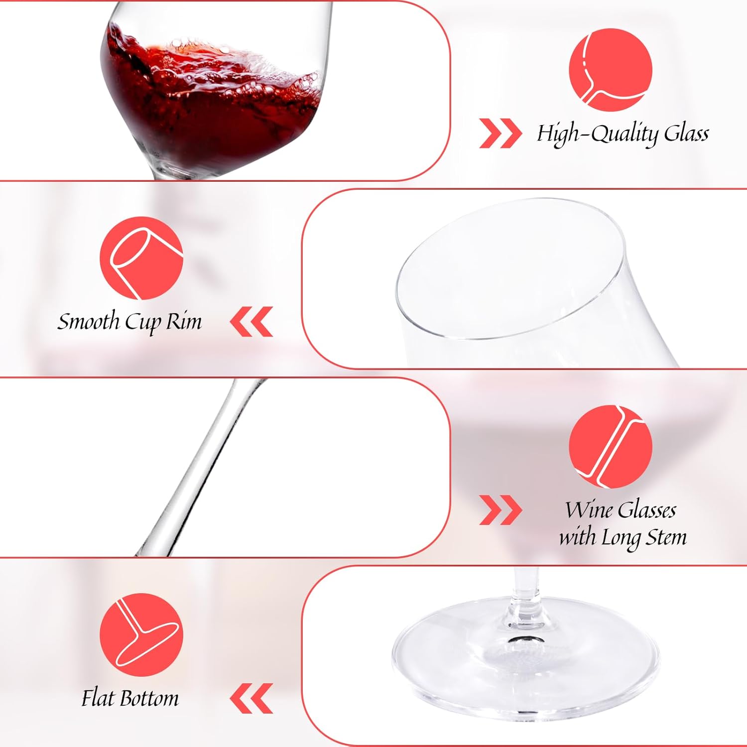 KAMMAK Wine Glasses Set of 2, 11.4 oz Hand Blown Crystal Bordeaux Wine Glasses, Thin Rim & Long Stem, Perfect for Red & White, Daily Use, Wedding Anniversary or Birthday Gift with Gift Box, Tulip