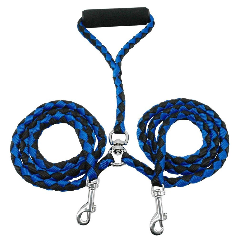 Kuntrona Double Dog Leash No Tangle Two Dogs Walking Leads for 2 Big Small Medium Pet 3 Colors Blue M