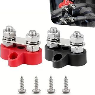 2PCS 12V Battery Terminal Distribution Blocks, M8 Dual Stud Bus Bar Terminal Block with Top Post Adapter, 5/16" Power Distribution Block Positive Negative, Fit for Car Truck Boat