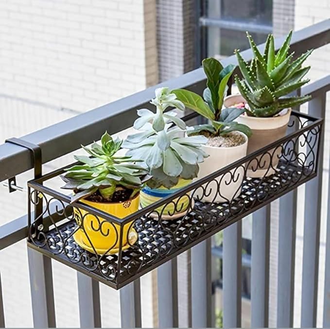 Home Decor Iron Hanging Railing Plant Stand for Balcony Home and Office Hanging pot stands for plants in balcony Railings (Black) (B0D97M684M) Amazon Price History, Amazon Price Tracker