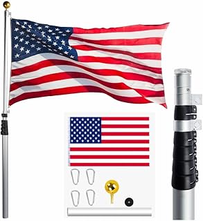 iElyiEsy Telescoping Flag Poles 20ft - Extra Thick Outdoor 16 Gauge Telescopic Flag Pole for Yard House,Residential Commercial,Dock,with Two 3x5 American Flags,Sliver