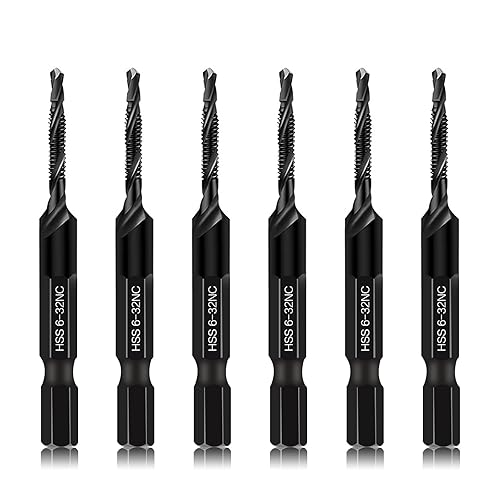 Miniatura 39 de Juego de 6 brocas combinadas, roscado de rosca en tamaño SAE 6-32nc 8-32nc 10-32nc 10-24nc 12-24nc 1/4-20nc con revestimiento negro antioxidante