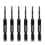 6-Piece 6-32NC Combination Drill Tap Countersink Bit Set SAE, Made of High-Speed Steel with Anti-Rust Blackened Coating, Ideal for Soft Metal, Wood & Plastic, 6-32NC Thread Size, 1/4” Hex Shank