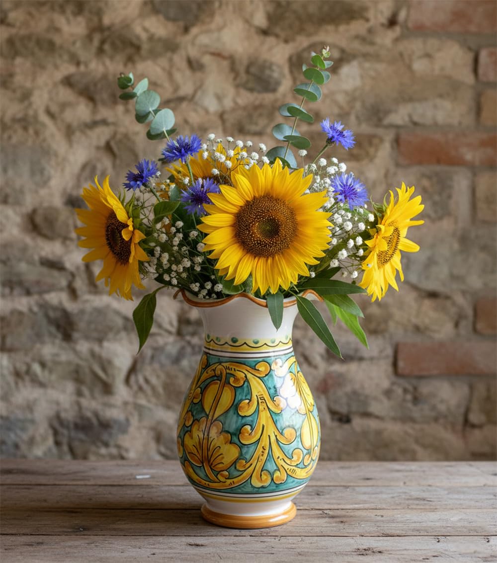 Vase sicilien jaune et vert Gianluca Art 16 : l'âme de la Sicile peinte à la main
