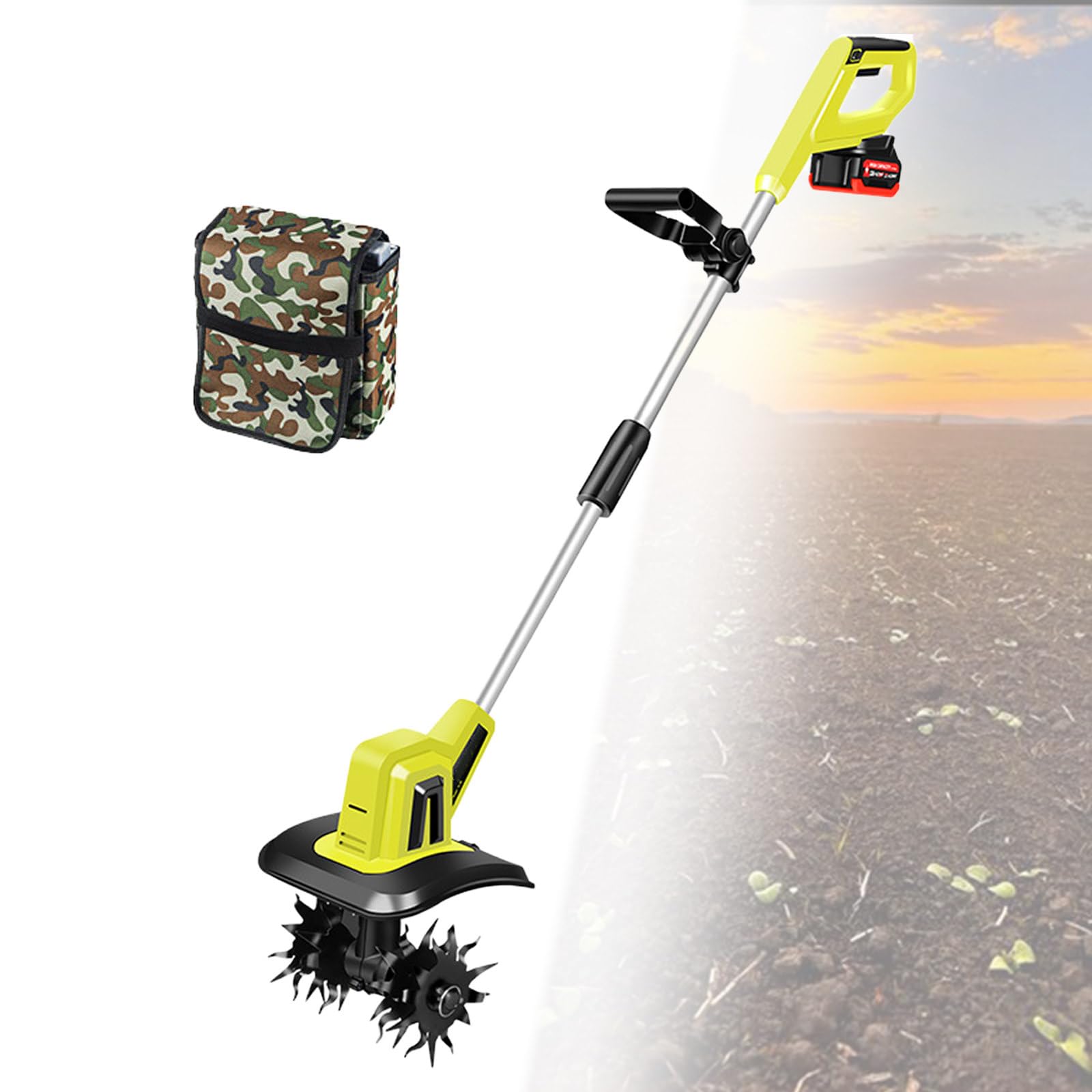 Coltivatore Elettrico Da Giardino, Coltivatore Del Terreno Alimentato A Batteria Con 4 Lame In Acciaio, Perfetto Per Giardino, Prato, Orti,BackpackBattery