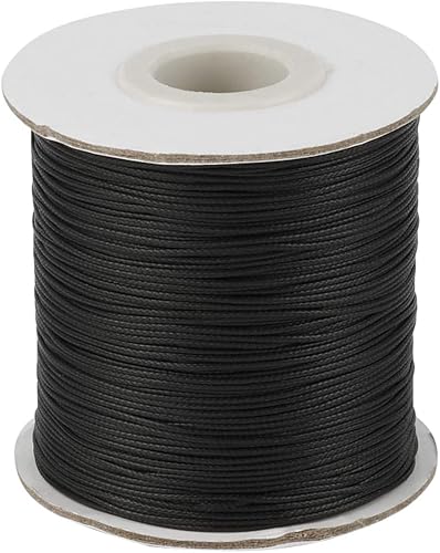 Mega Pet 200 Yards Korean Waxed Polyester Cords Black Braided Beading String Necklace Bracelet Wire Threads 0.5mm with Spool for Jewelry Making Macrame Supplies