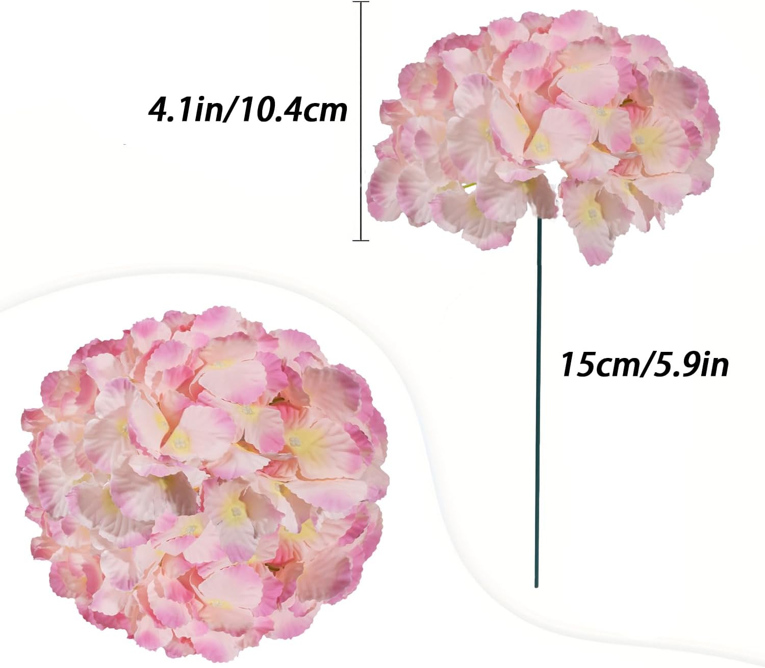 50pcs Hydrangea Artificial Flowers Pink Faux Hydrangea Flowers Heads with Stems Silk Flowers for Wedding Arch, Table Centerpieces, Home, Garden, Baby Shower, Party Decor