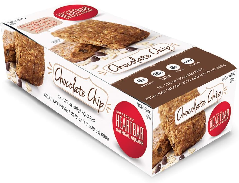 Corazonas Heartbar Oatmeal Square, Chocolate Chip, 1.76 Ounce (Pack of 12)