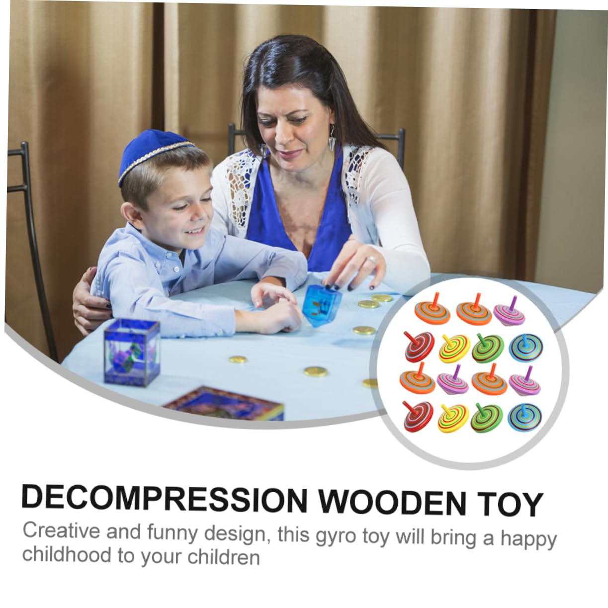 KICHOUSE 15pcs Wooden Gyro Toys for Boys and Girls Educational Plaything Fast Rotation for Hand-Eye Coordination Random