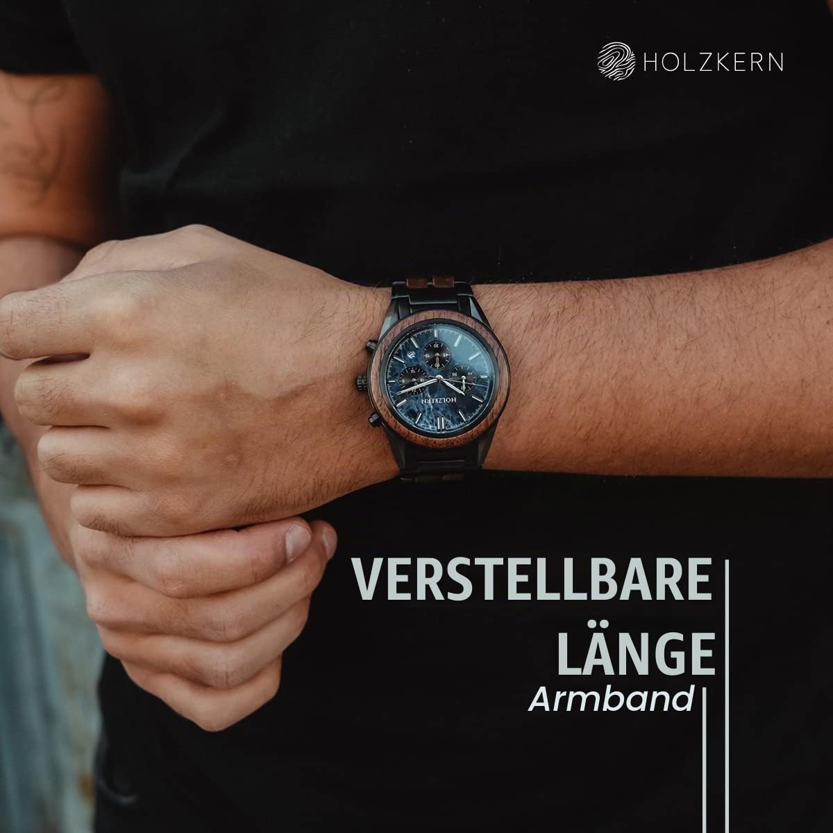 HOLZKERN Herren-Chronograph Quarz Space Dust Walnuss/Marmor 9120078339282 | Herrenuhr aus mattiertem Edelstahl, Armbanduhr mit präzisem japanischem Quarzwerk