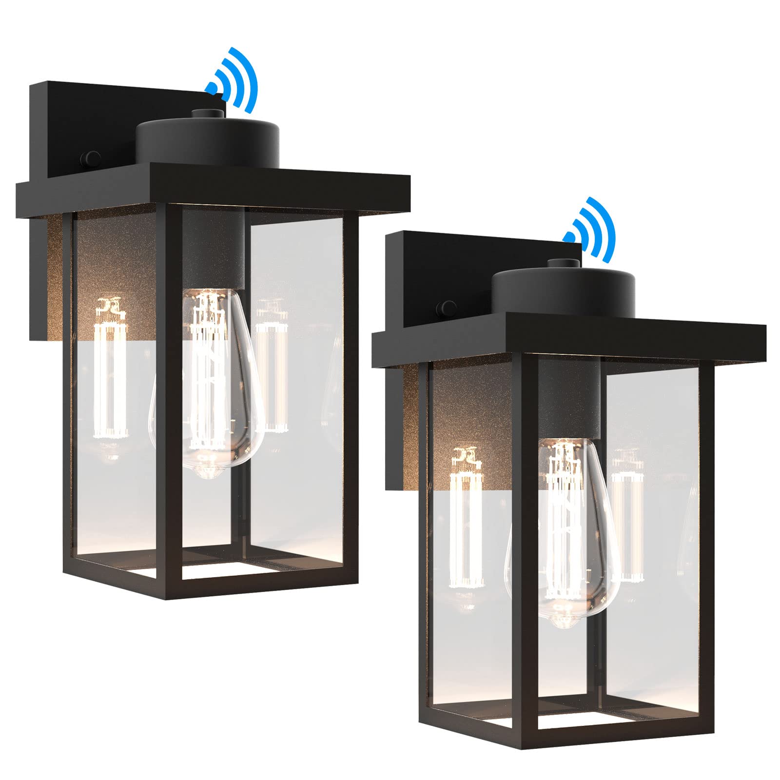 tewei Dusk to Dawn Outdoor Lights for House, 11IN Black Exterior Light Fixtures Anti-Rust Waterproof Outdoor Wall Lantern, Outside Wall Sconce with Clear Glass Shade for Garage, 2 Pack