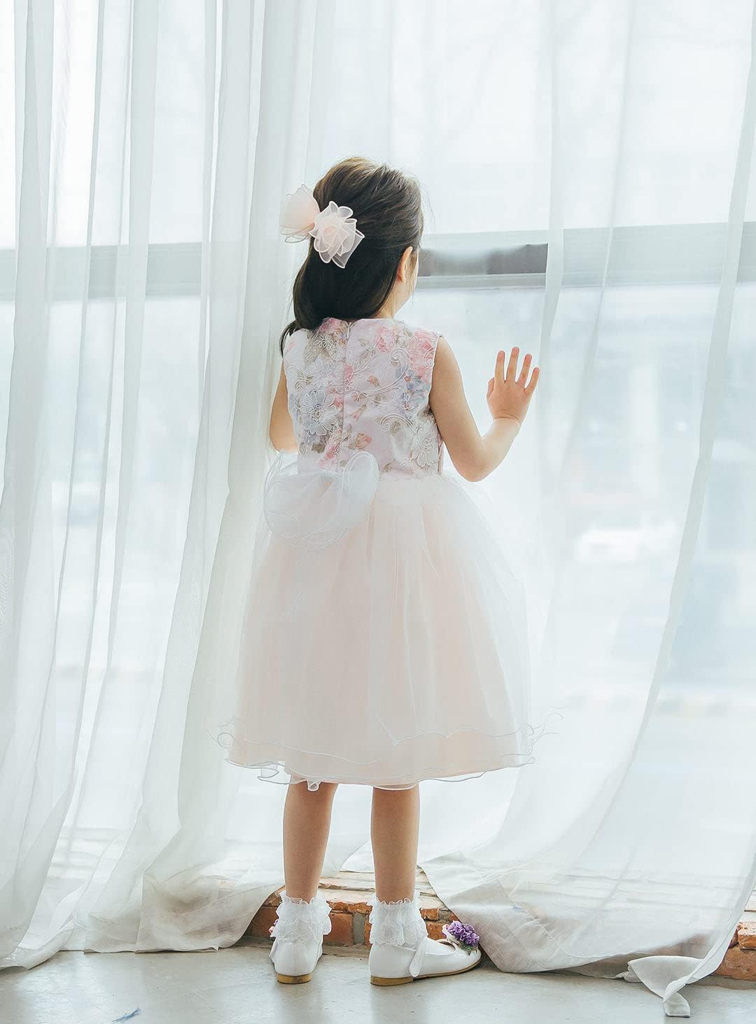 まめ】DRESCCOドレスコ ピンクフラワーコットンチュールドレス 90 子供