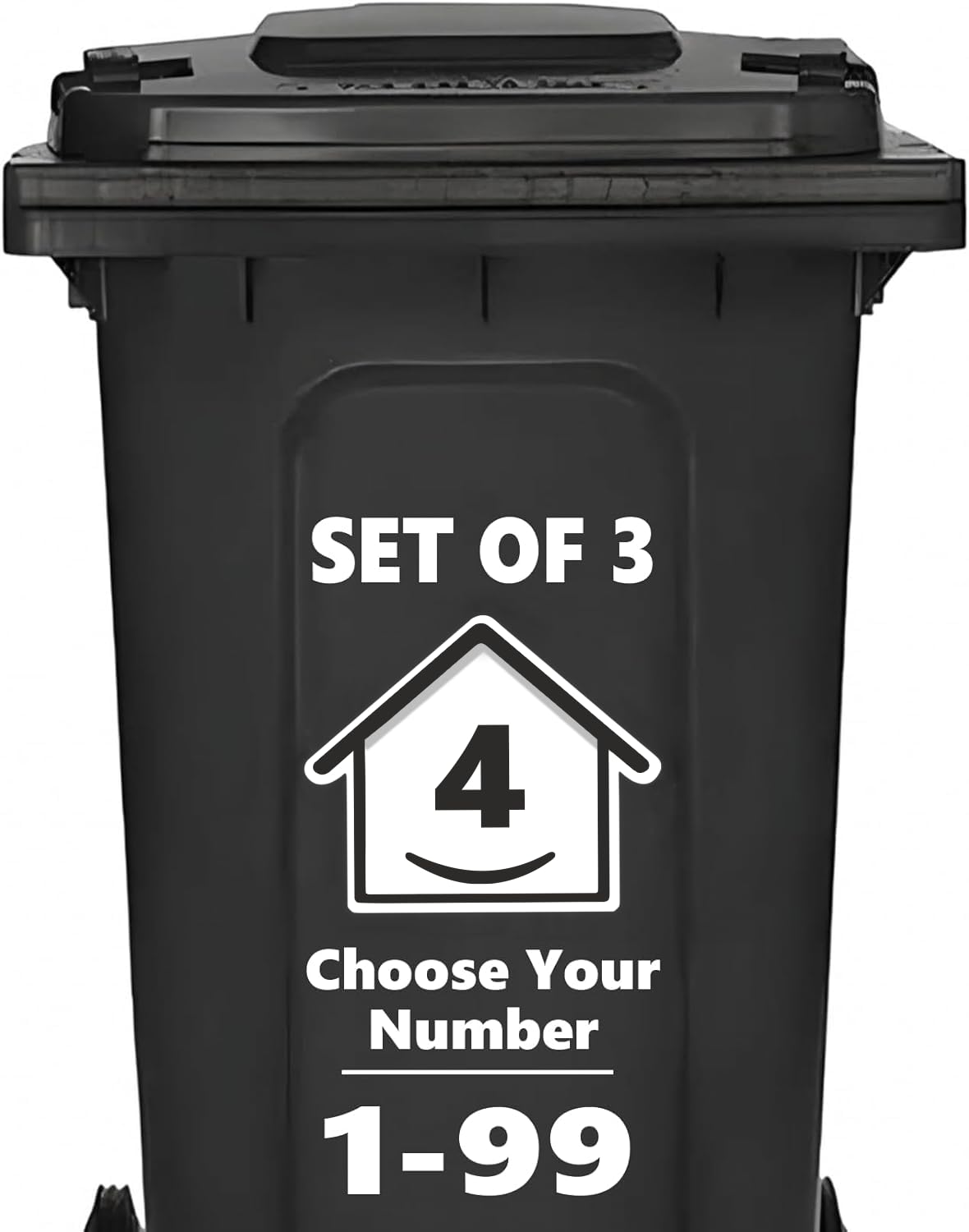 3 x Bin Numbers for Wheelie Bins, 1-99, 15cm ‘Happy House’ Design Dustbin Stickers, Easy Application Stick On Number Stickers - Weatherproof Self Adhesive Vinyl, Black (21) — view 33