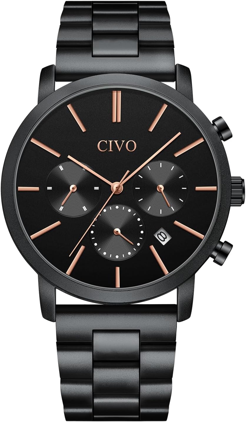 CIVOMens Wrist Watch Chronograph Analogue Steel Stainless Waterproof Wristwatch Elegant Gift for Gents
