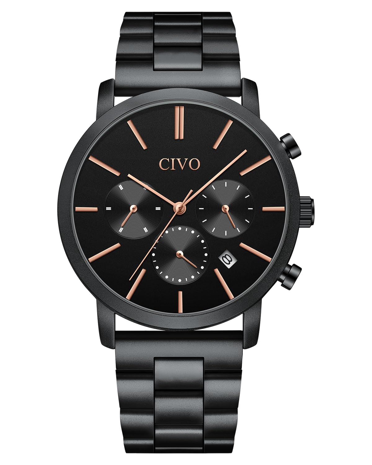 CIVOMens Wrist Watch Chronograph Analogue Steel Stainless Waterproof Wristwatch Elegant Gift for Gents