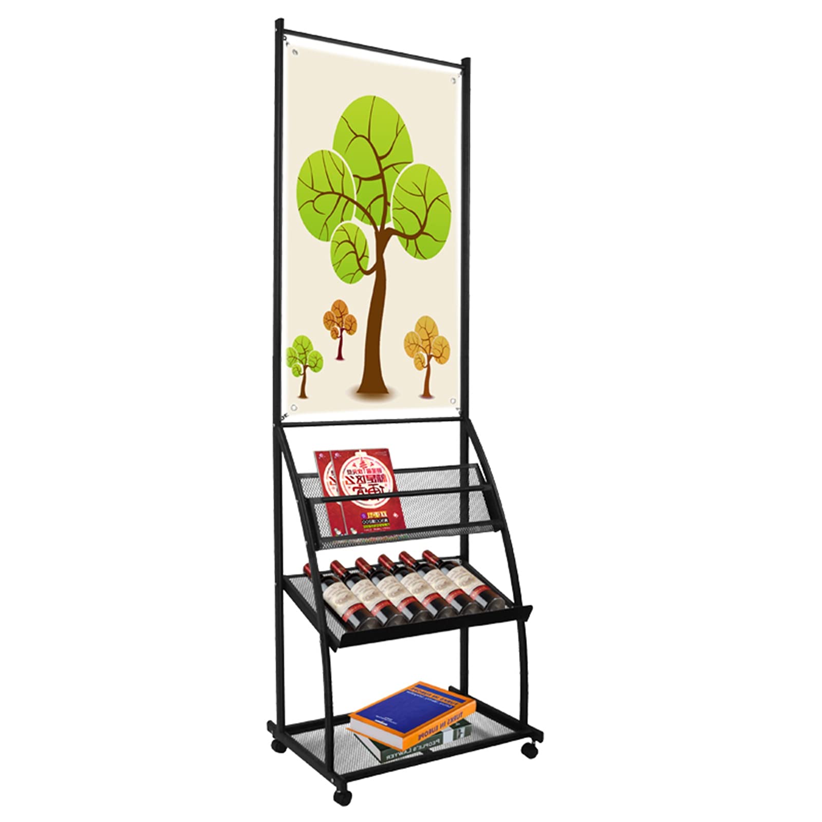 Présentoir à Brochures Pliable Avec Roulettes – 4 Niveaux A4, Sac De Transport Inclus, Pour Salons Et Bureaux