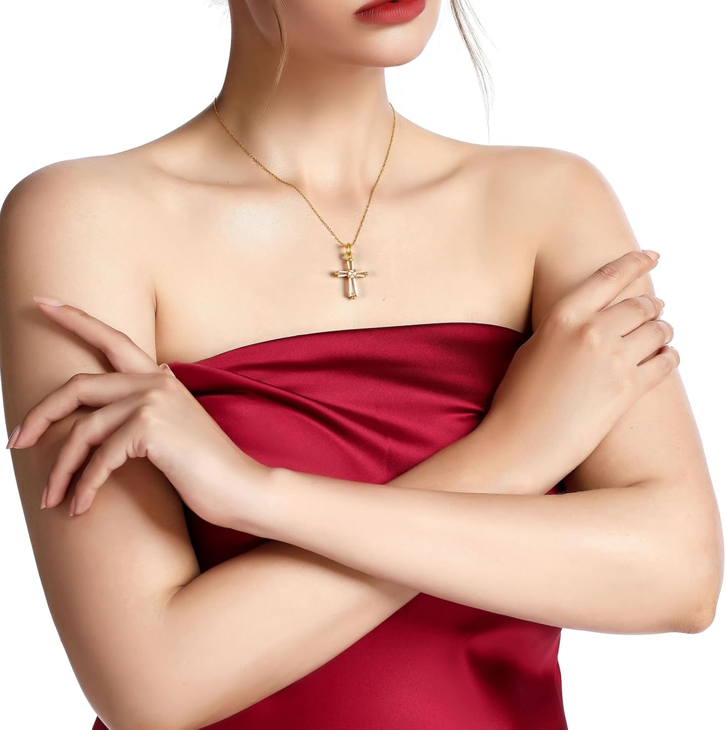 Gold Cross Pendant Necklace for Women, 18K Gold Plated Faith Pendant Diamond Necklace Dainty Simple Cross Necklace Tiny Necklaces for Women Trendy Jewelry Gifts - Image 3