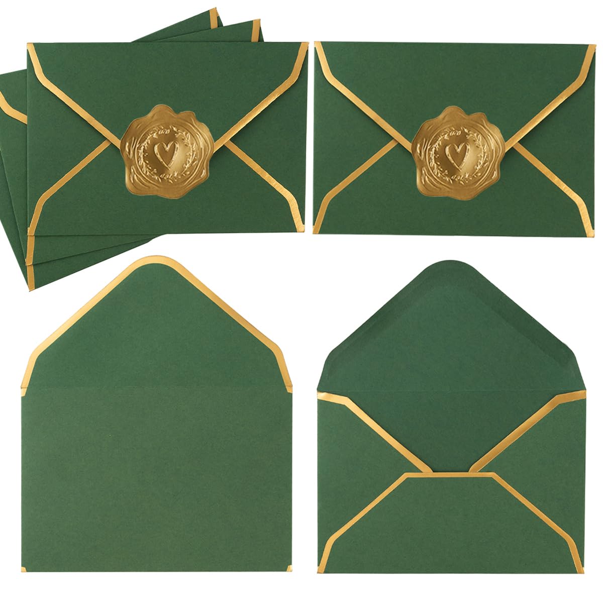 100 Pieces Mini Gift Card Envelopes Colorful V Flap Small Envelopes with Gold Border for Blank Note Cards, Business Gift Cards (Dark Green, 4 x 2.7