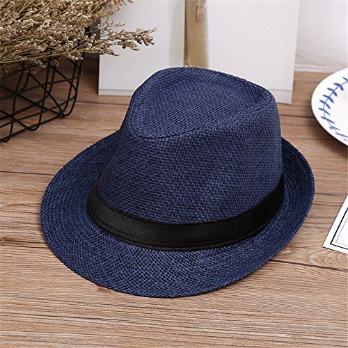 Kids Summer Beach Straw Hat Children Jazz Panama Trilby Fedora Hat Gangster Cap Outdoor Boys Girls Sun Hats(H,One Size)2