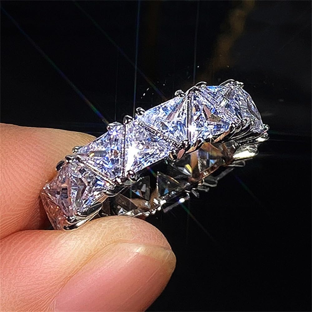 925 Sterling Silver Shiny Full Diamond Gemstone Ring 18K Gold Cubic Zirconia Promise Ring CZ Diamond Multi Row Cocktail Halo Rings Eternity Engagement Wedding Party Ring for Women Z.156 (US Code 9)