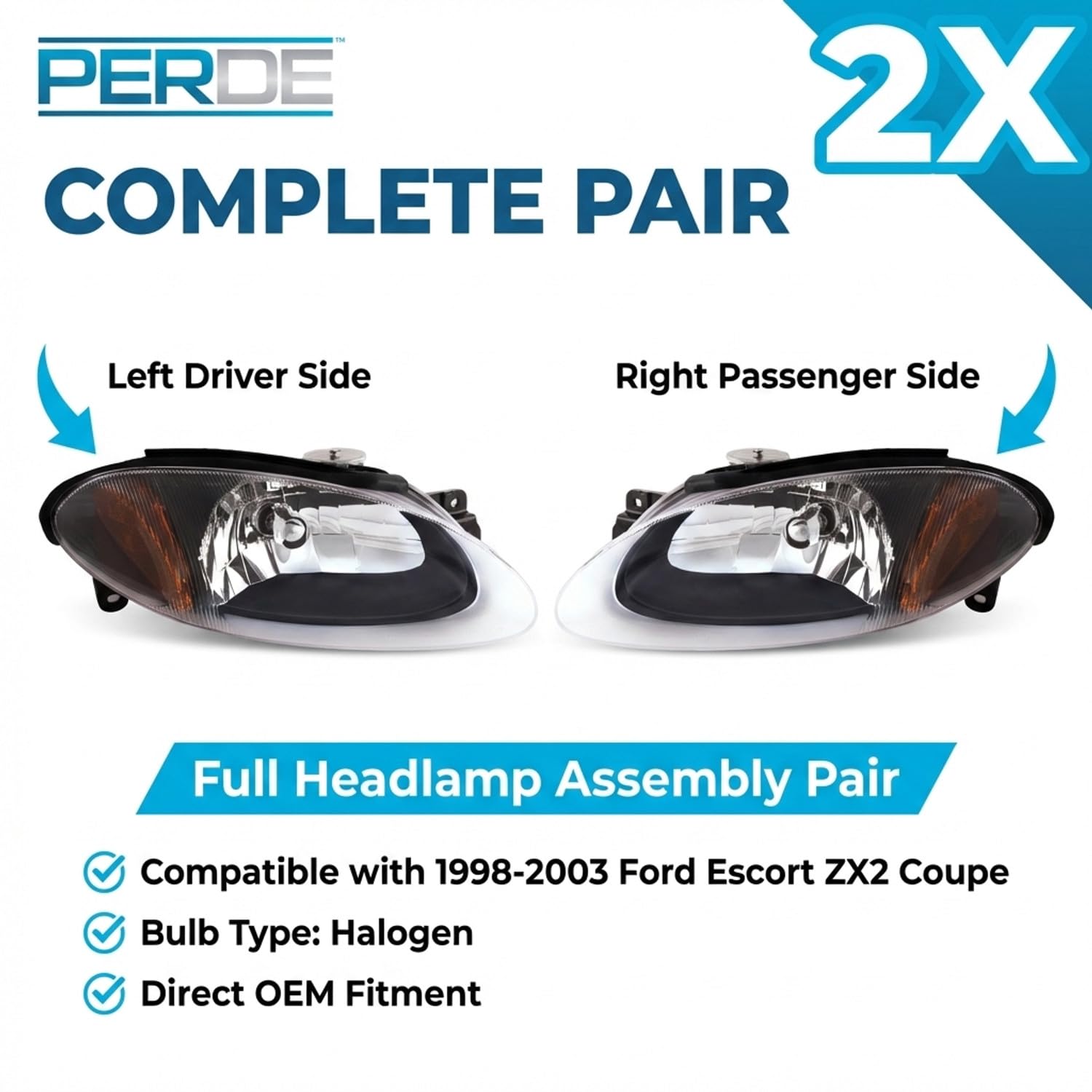 Amazon.com: PERDE Headlights Compatible with 1998-2003 Ford Escort
