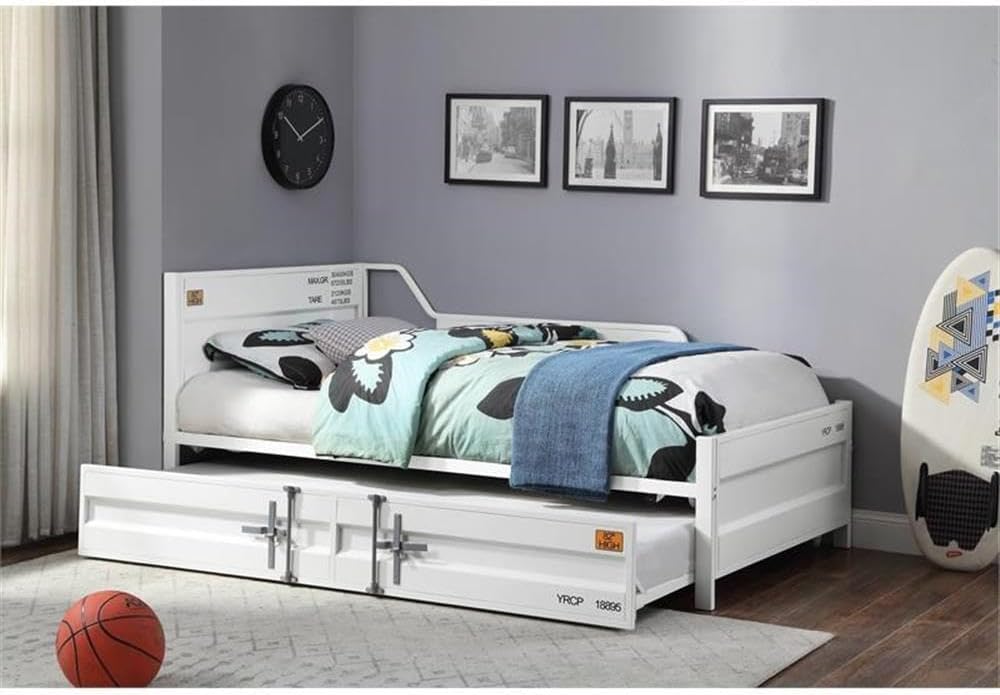 Acme Cargo Metal Twin Daybed and Trundle in White