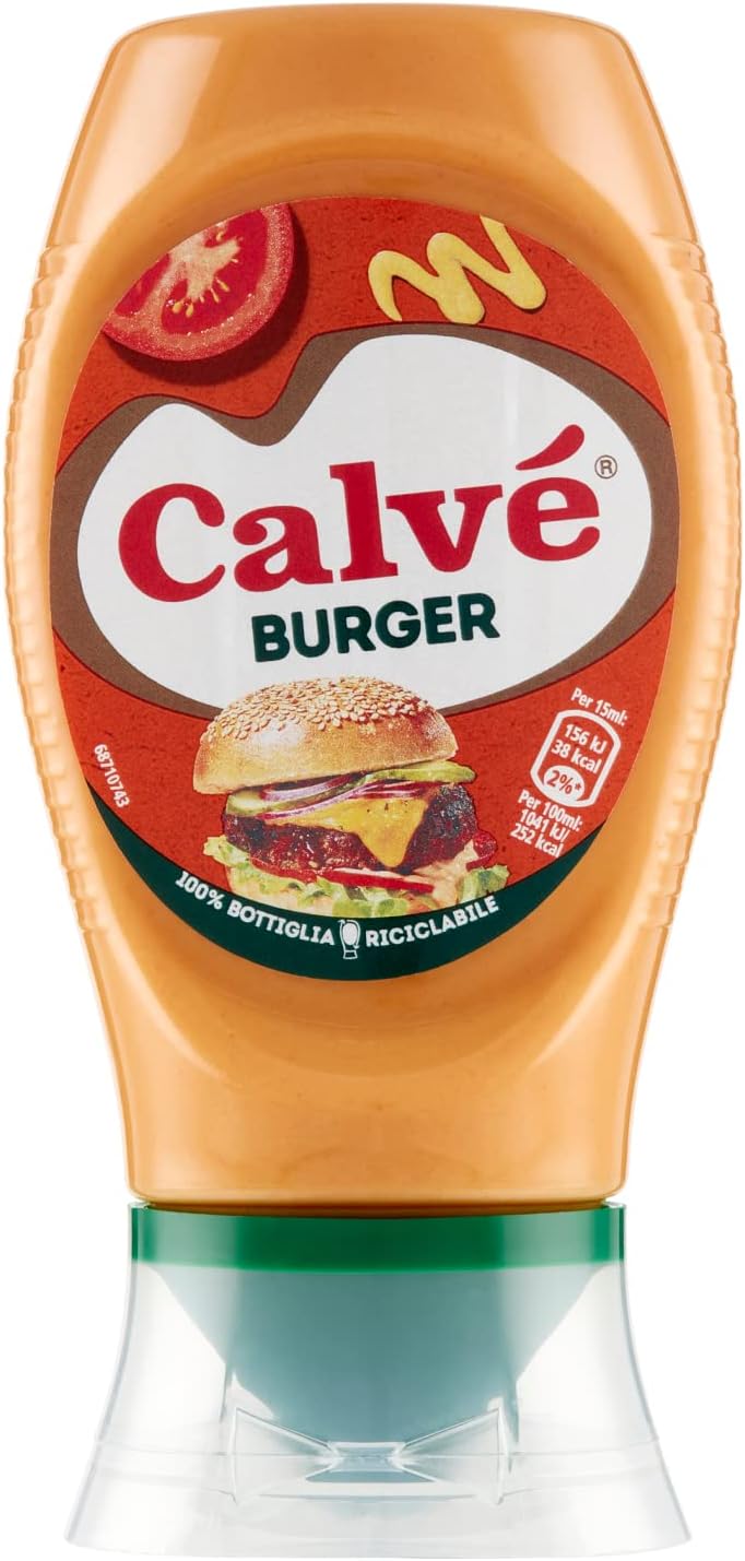 Calvé Salsa Burger, Formato 250 ml, Salsa Extragusto con Maionese, Senape, Cipolla e Salsa Worcestershire, Ideale per Sandwich e Burger, Bottiglia 100% riciclata - Immagine 1