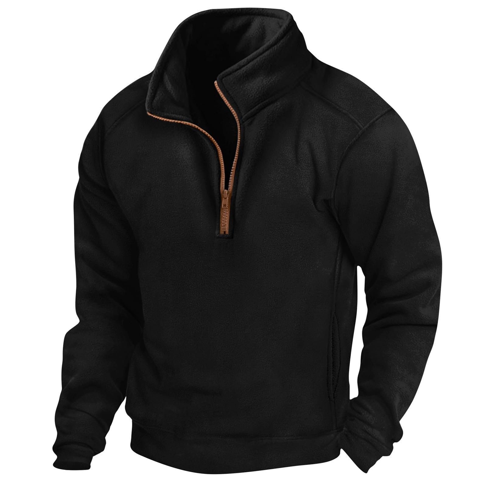 Sudadera con cremallera de un cuarto para hombre, sin capucha, informal, lisa | Chándal de cuello alto, cómoda, color negro, con cuello redondo, informal, para gimnasio, ciclista, correr