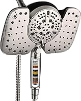 Vista 8 de Conjunto de ducha fija tipo lluvia 2 e 1, de 10 pulgadas, y cabezal de ducha de mano, 10 ajustes de pulverización, desmontable con interruptor