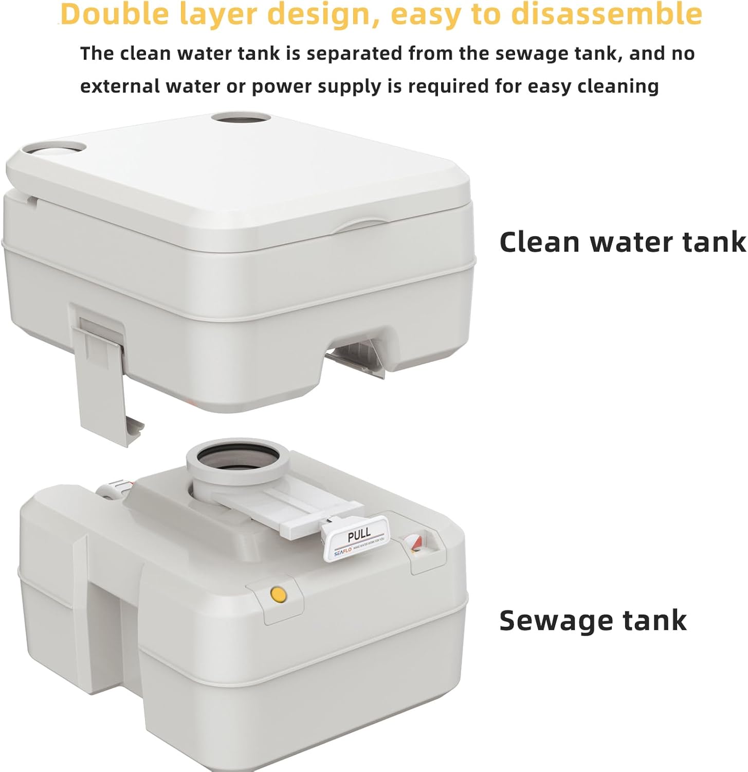 Portable Toilet, 20L 5.28 Gallon Multifunctional Upgrade Flush Mobile RV Caravan Motorhome Boat Outdoor Toilet, Clean Water Tank and Sewage Tank Separate Toilet