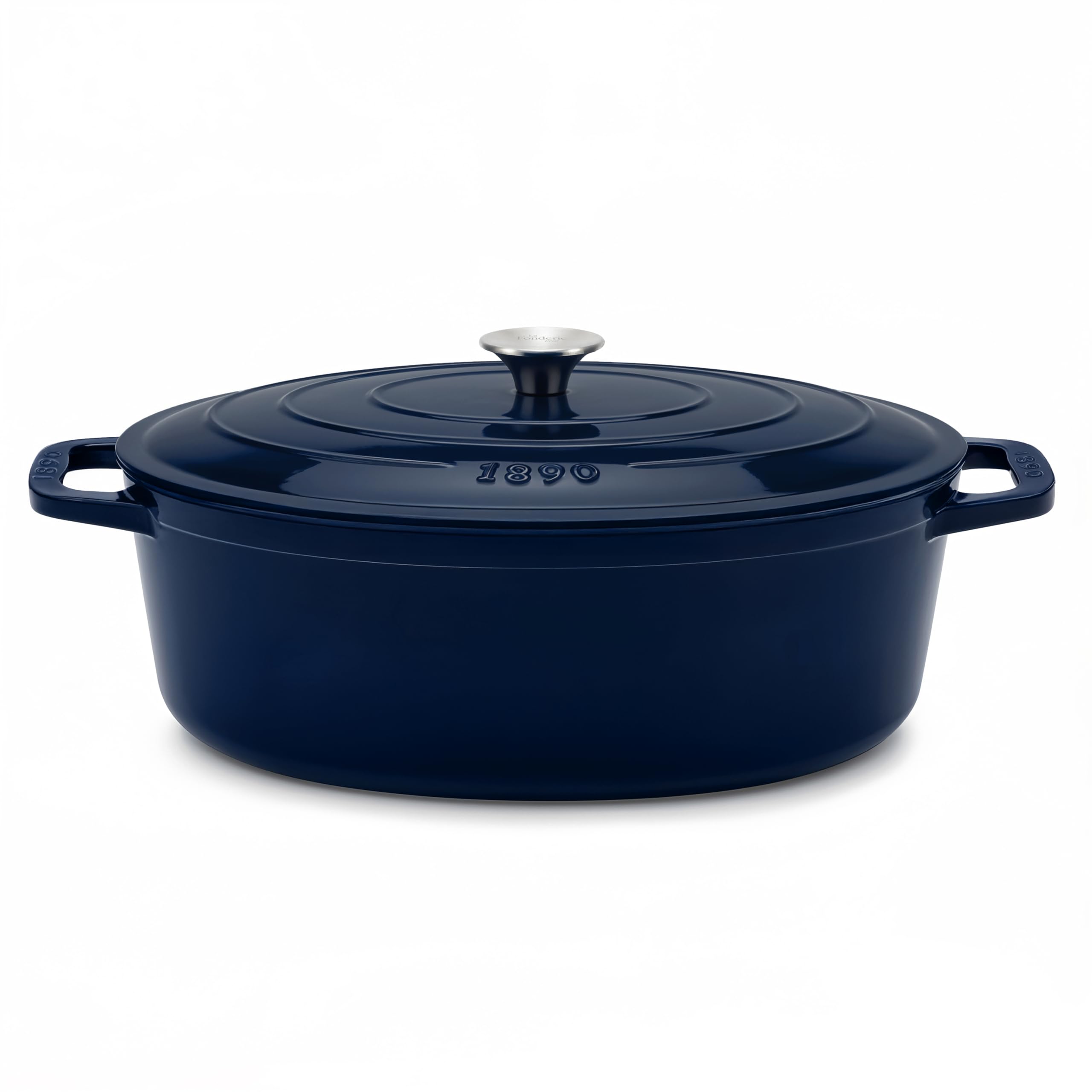 La Fonderie 1890 Cocotte Ronde en Fonte Émaillée 36 cm ALMA36, Capacité 7,​7 L, Bleu Marine, Compatible Tous Feux, Induction, Gaz, Électrique, Grill, Four, Couvercle Fonte, Idéale pour Mijoter et Rôtir