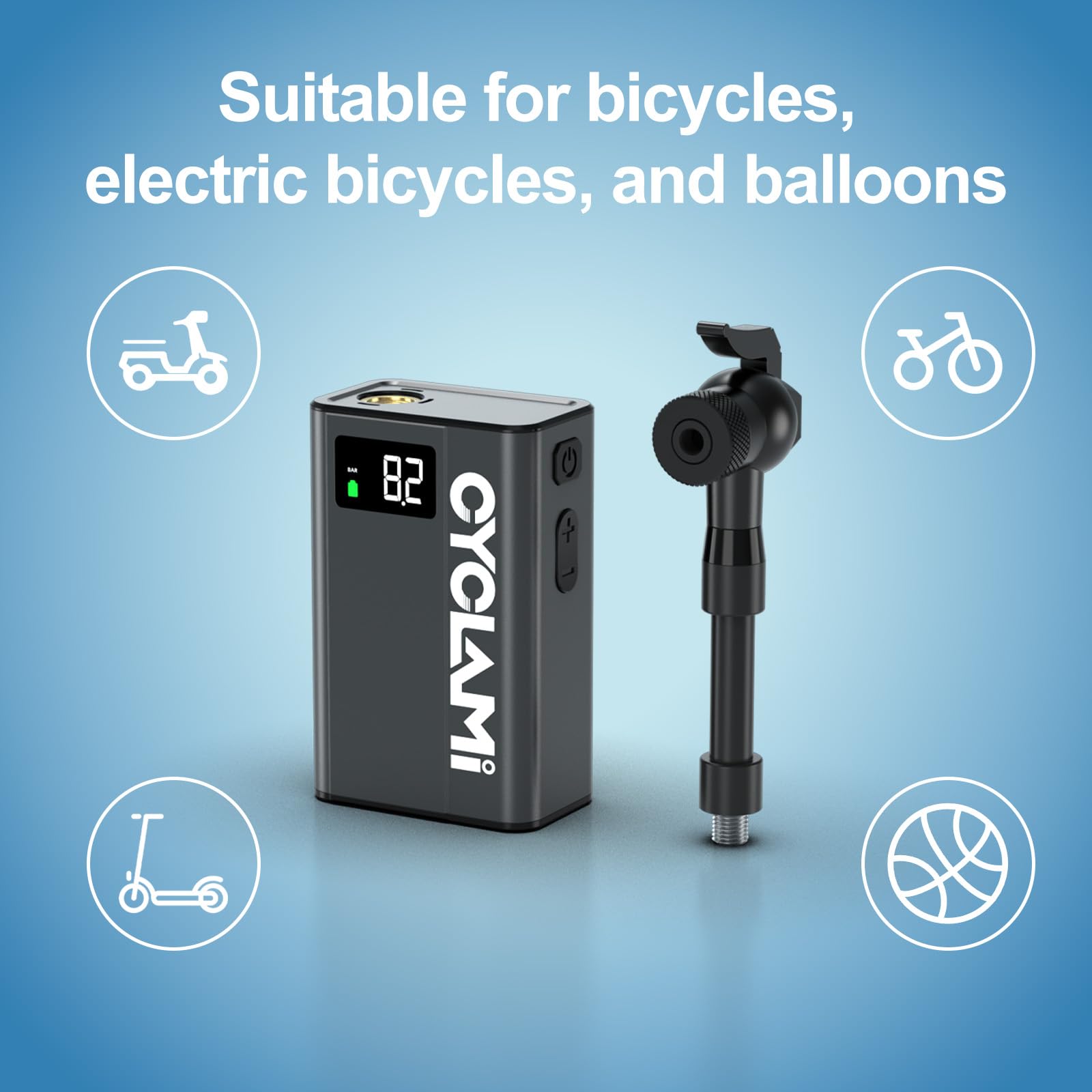 Mini Pompa Pneumatici 120PSI Pompa Per Pneumatici da Bicicletta Portatile Manometro Digitale Pompa per Aria Elettrica per Bicicletta con Valvole Presta e Schrader Mountain bike e Road Bike