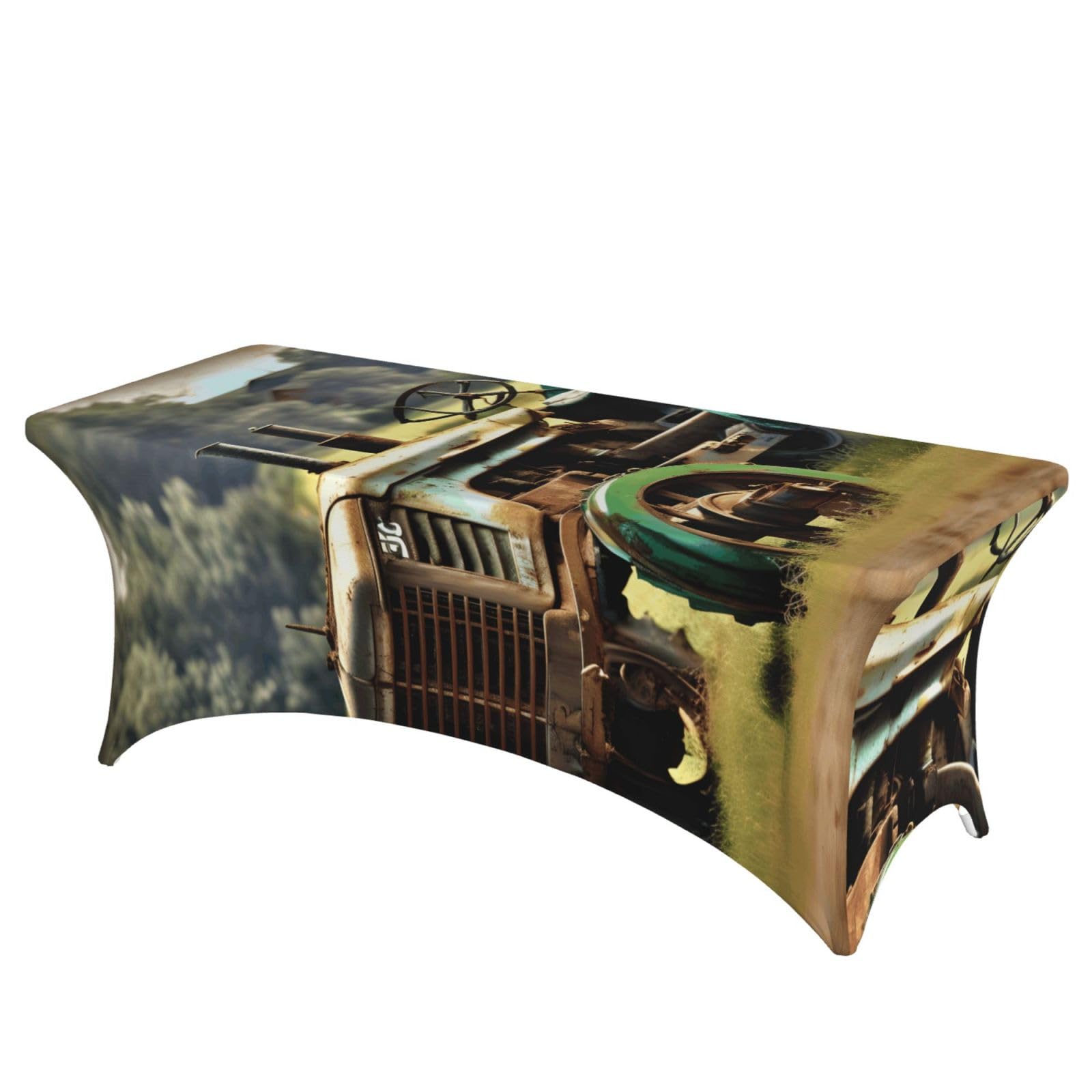 NImongt Old Tractor Photo Farm Print Elastic Rectangular Tablecloth Holidays Family Banquet Wedding Party Table Cover