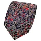  TigerTie cravate en soie orange rouge bleu foncé à motifs - cravate en soie