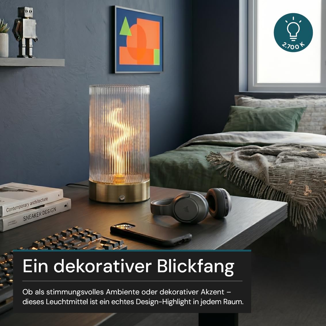 LUXULA LED Tischlampe dimmbar, Tischleuchte, Nachttischlampe, 2 Stück | Vintage Deko Lampe mit Akku, 2700K warmweiß, USB, Milchglas Design, Filament Optik, Ø110x175mm, 30lm, dimmbare Tischleuchte