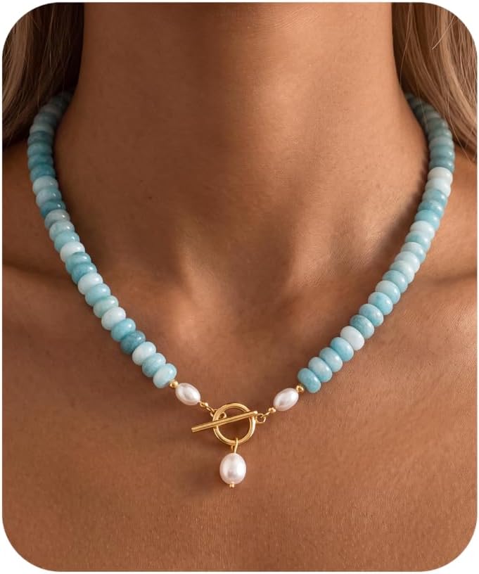 Beaded Necklace for Women Turquoise Bead Pearl Colorful Gemstone Jewelry
