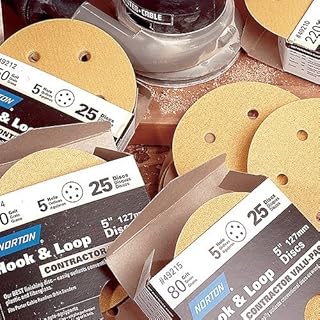 Norton MultiSand Hook and Loop Sanding Discs, Orbital Sander Sandpaper for Wood, Metal and Fiberglass, 320 Grit Sand Paper, 5 Inch Sanding Discs Hook and Loop, Pack of 25