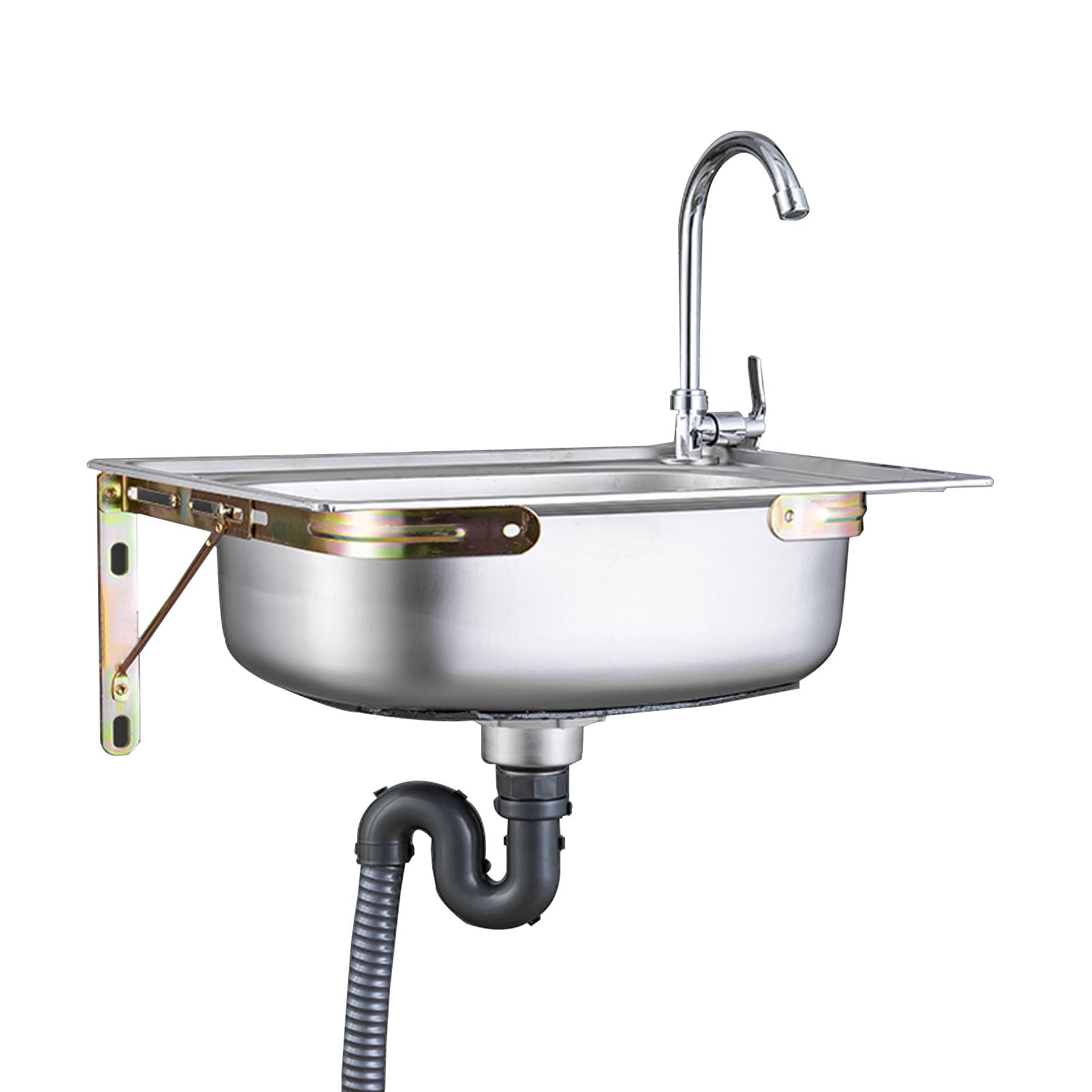 ZQFHSX Stainless Steel Kitchen Sink Free Standing， Single Bowl Commercial Hand Sinks with Faucet Saves Space Hanging Wash Basin Utility Sink(52x38cm)