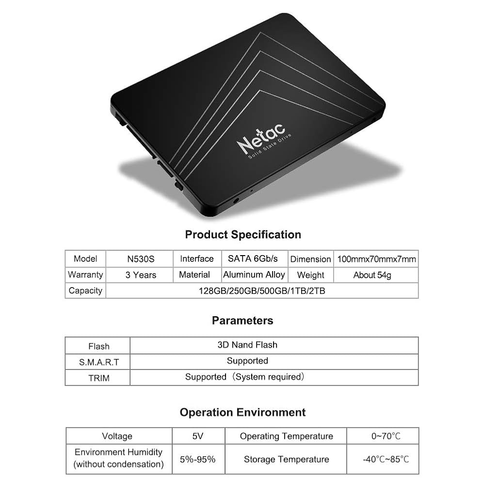 Netac N530S 2TB SSD 2.5インチ Netac SSD N530S 2.5inch SATA3 SSD 2TB 550MB/s Hard Drive SSD