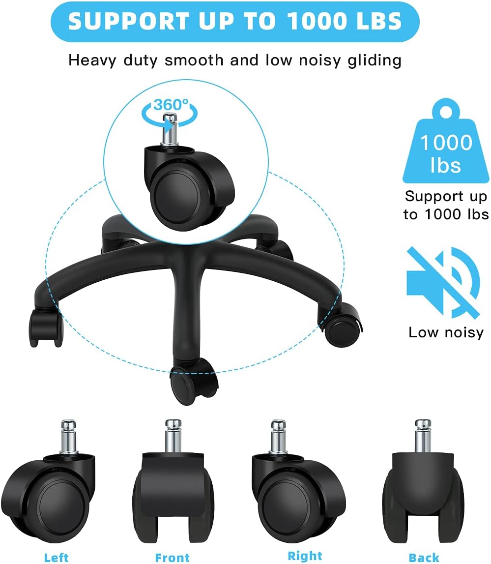 Office Chair Caster Wheels Replacement(Set of 5) for Hardwood Floors and Carpet- Heavy Duty Caster Support up to 1000bls, Office Chair Wheels,2 inch,Universal Size (Black)
