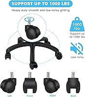 Vista 8 de Ruedas giratorias de repuesto para silla de oficina (juego de 5) para suelos de madera dura y alfombras, soporte de ruedas resistentes de hasta 1000