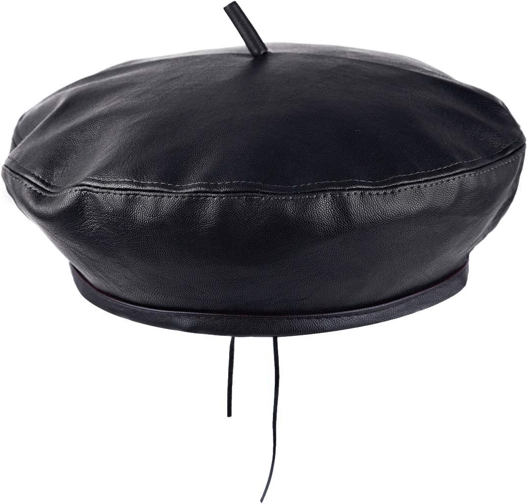 moonsix PU Leather Beret Hat for Women, Beanie Hat Army Military Color Winter hat Adjustable