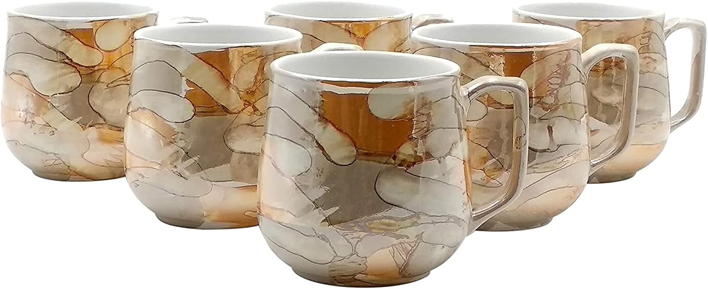 FnP CL Farkraft Ceramic Tea And Coffee Cup - 6 Pieces, Glossy Golden, 150 Ml